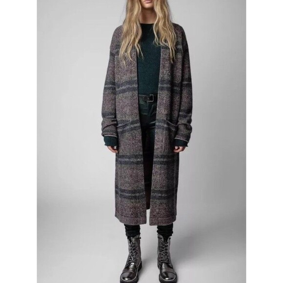 Zadig Voltaire Duster Cardigan Womens M 100% Cashmere Slouchy Chunky Grunge - Picture 2 of 6